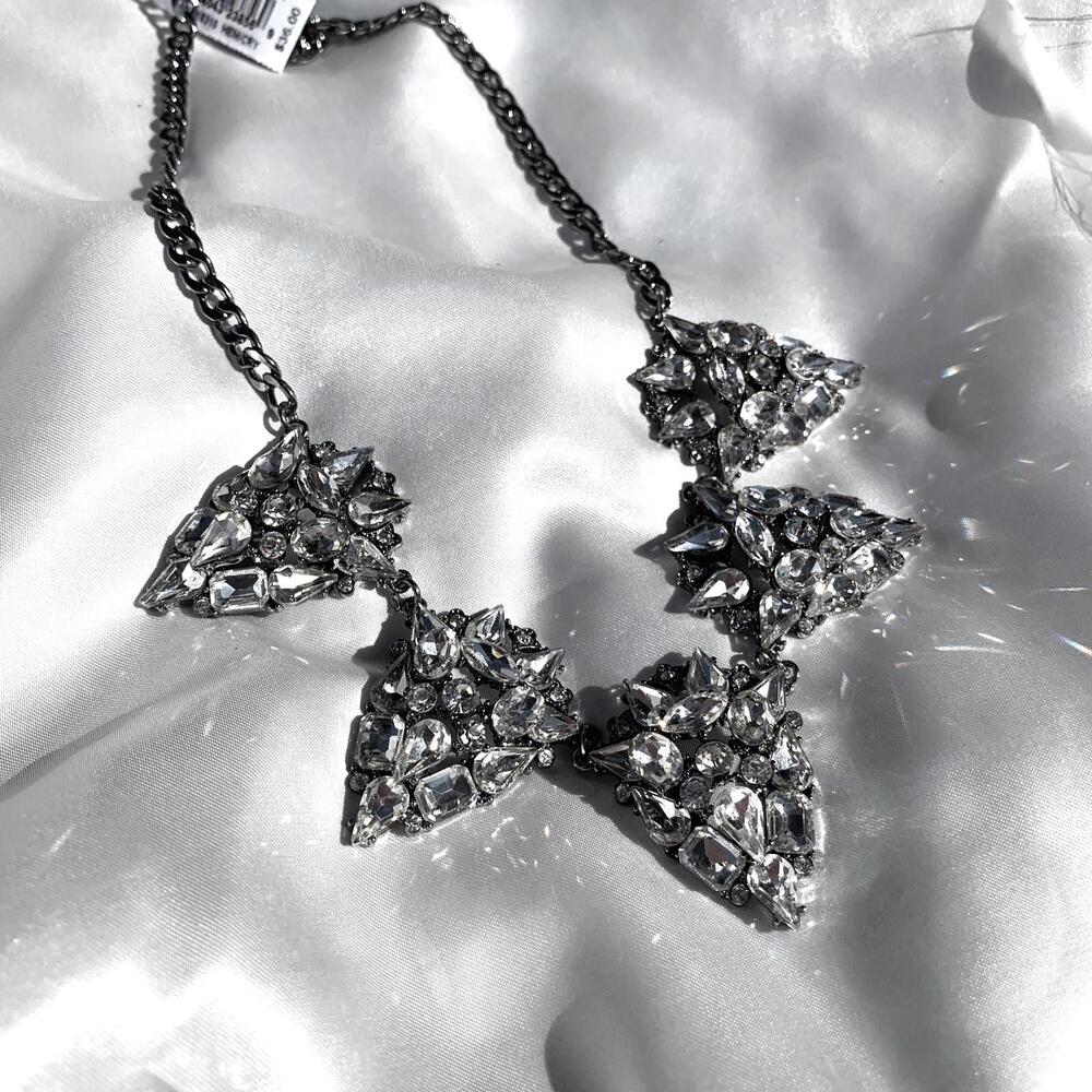 Stunning Silver Statement Necklace with Rhinestones
